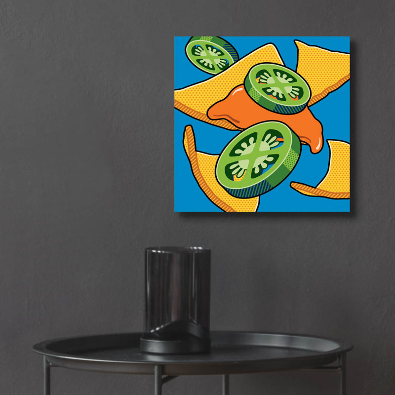 " Nachos With Jalapen~os On Blue " by Ron Magnes, 12" H x 12" W