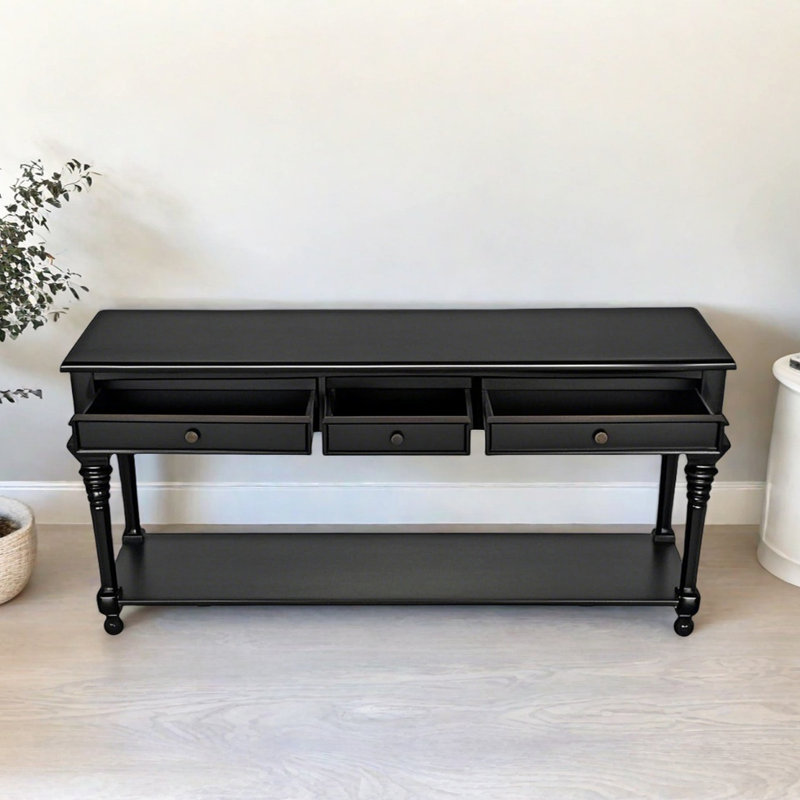 Retro Classical Practical Console Table, 33.86" H x 70.87" W x 17.72" D, Black