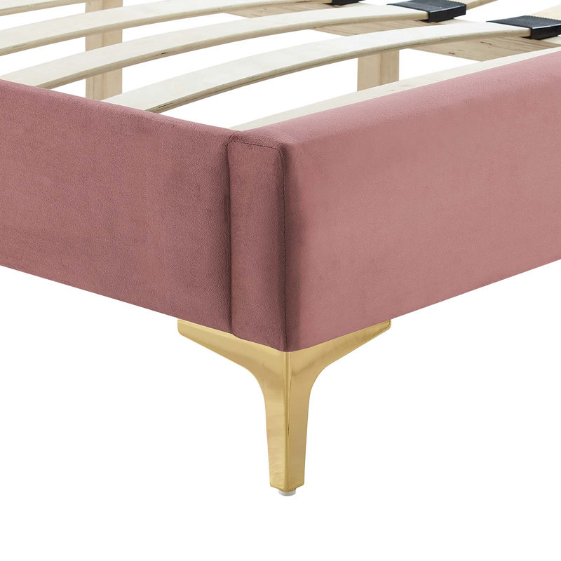 Modway Zahra Channel Tufted Performance Velvet Platform Bed, Dusty Rose, Twin