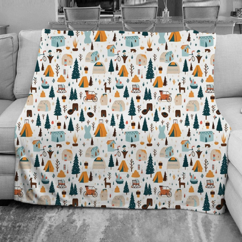 Camping Forest Fleece Blanket, Throw