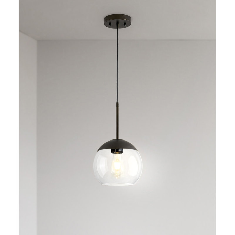 Luminaire suspendu en verre Melveen Globe, Clair, Bronze foncé
