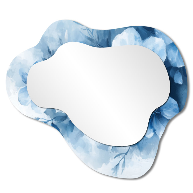 Blue Floral Cascade Of Poppies Flower I - Poppies Asymmetrical Wall Mirror, Traditional Vanity Mirror, Printed on Metal