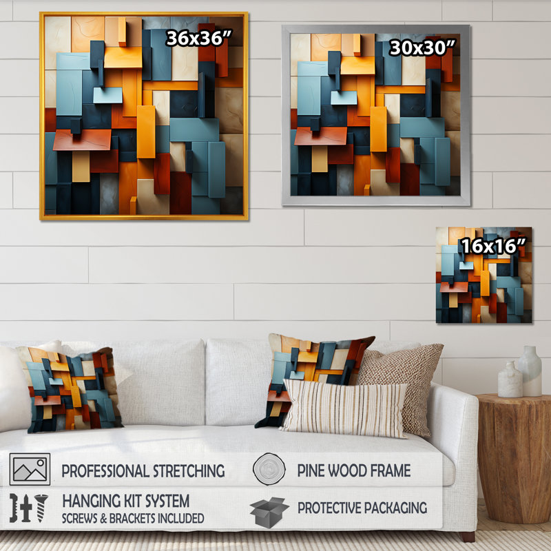 «Cubist Harmony Tones Collage - Cubism», reproduction sur toile encadrée, Toile tendue, H 36 po x l 36 po x P 1,5 po