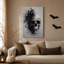 Art mural sur toile, crâne blanc se dissolvant en fumée noire et Halloween-1690121749