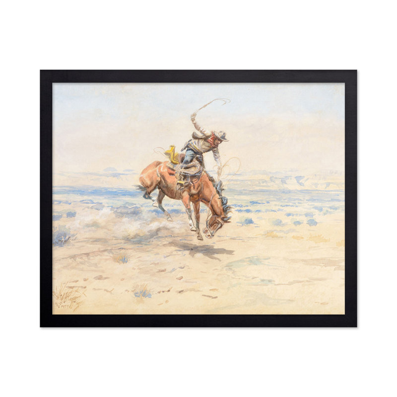 Charles Marion Russell - Bucking Bronc, 18"H x 24"W, Poster, Black Framed