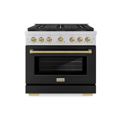 ZLINE Autograph 36 in. Paramount Gas Range with 6 DuoPro Burners w/ Black Door & Bronze Accents