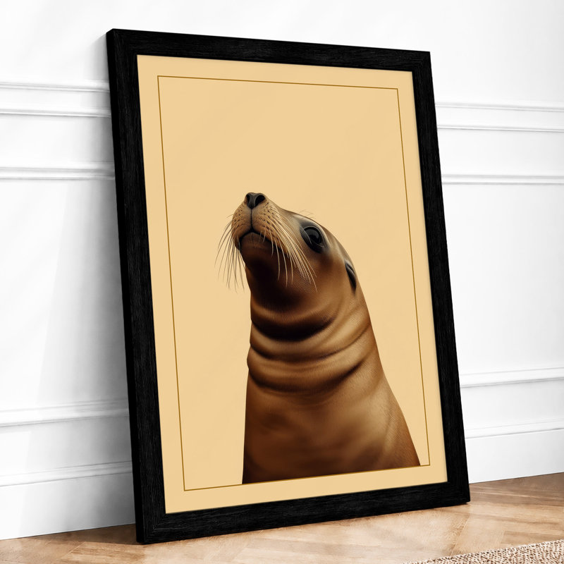 Contemplative Seal Minimalist - Framed Print, A2 - 59.4 x 42.0 cm, Black
