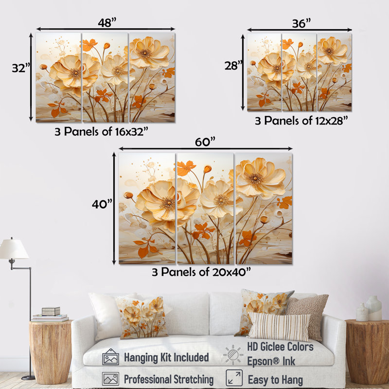 «Perfectly Passionate Flowers Field II», ensemble de reproductions d'art mural, H 40 po x l 60 po x P 1 po