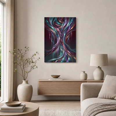 Art abstrait sur toile, rubans métalliques mauves et abstraits