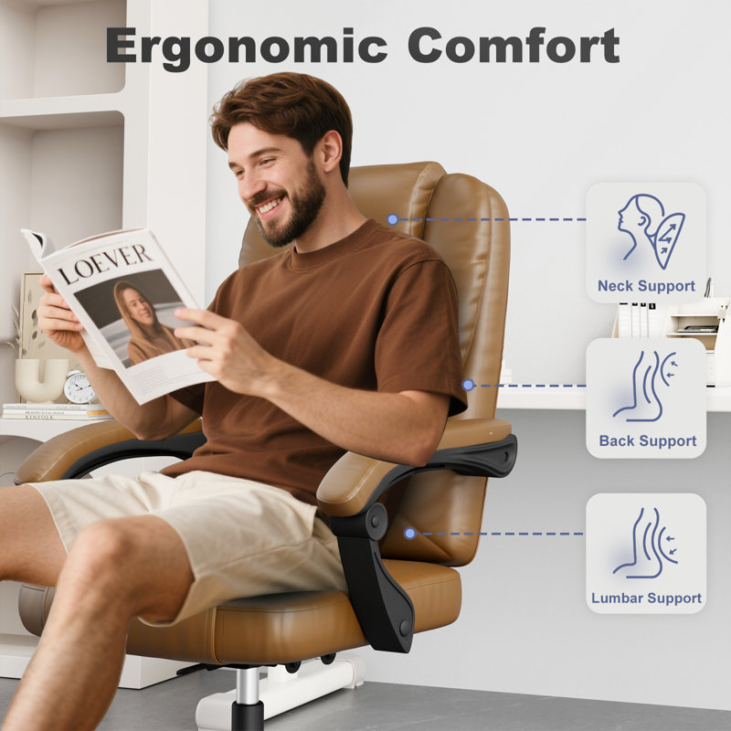 Ergonomic Mid-Back Swivel Office Chair, Executive Chair with Adjustable Lumbar Support, Soft Padded Armrests, Faux Leather