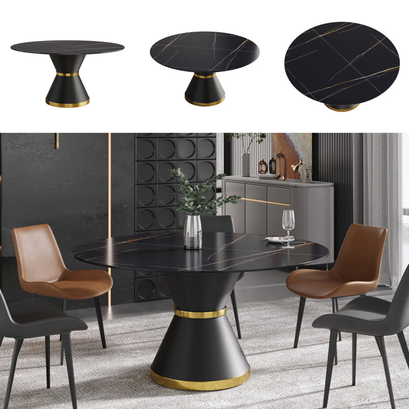 Everly Quinn Round Stone Dining Table for Modern Living Room, Home ...