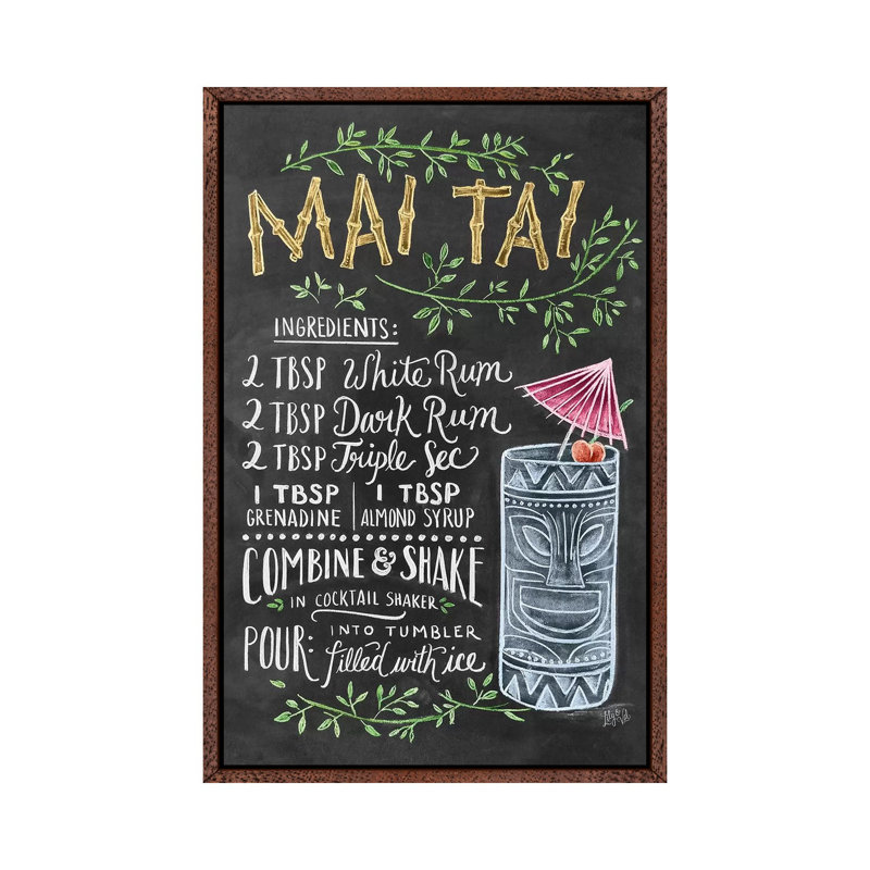 Mai Tai Recipe - Print on Canvas, Classic Brown Wood Framed, 66.04 cm H x 45.72 cm W