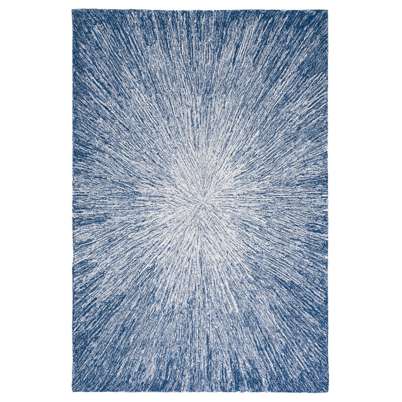 Blue and White Handmade Wool Tufted Area Rug 4' x 6'