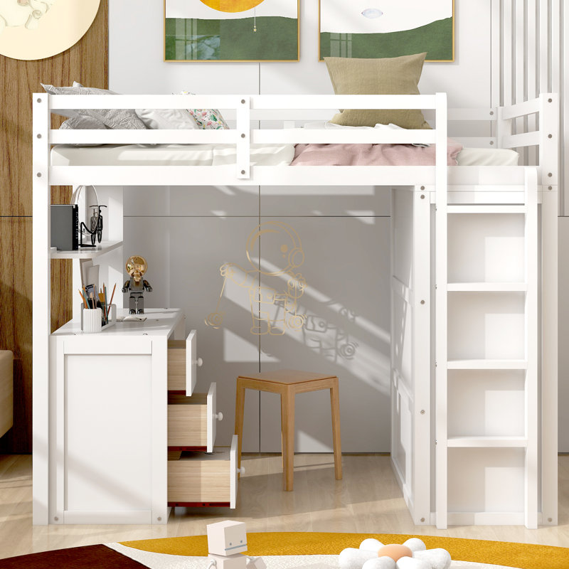 Falishia Kids Full,Twin Loft Bed with Drawers, Twin, White