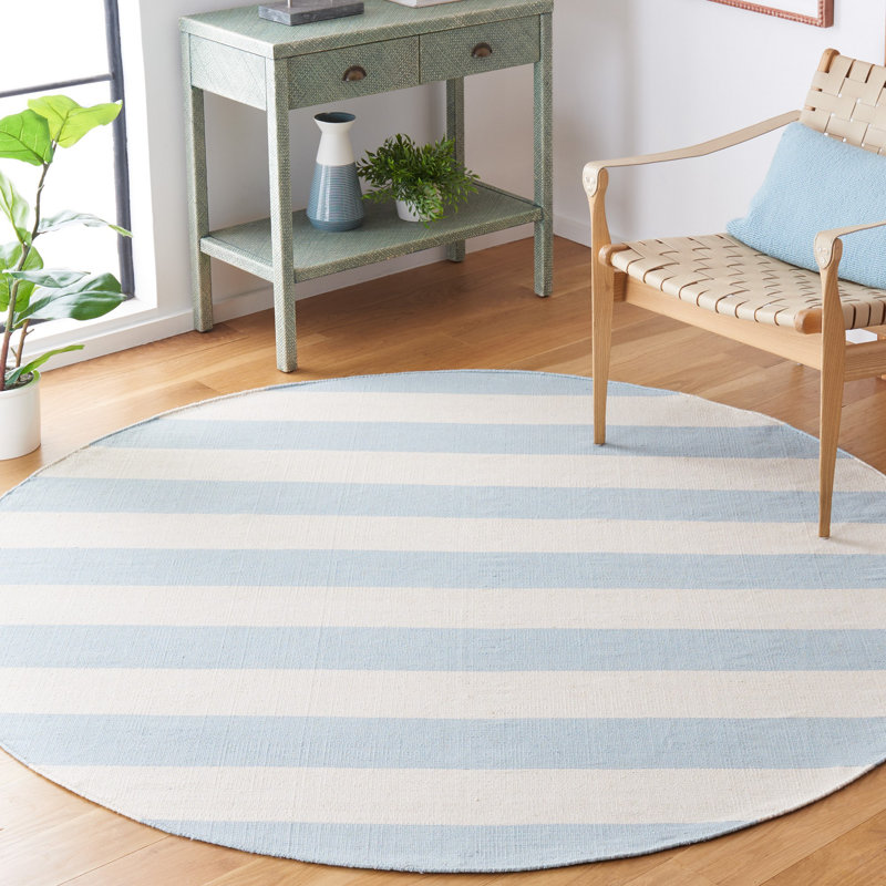 Tapis rayé bleu ciel / ivoire Brookvale, Rond 10 pi