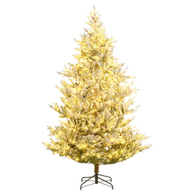 8 FT Artificial Christmas Tree with 1470 Flocked Branch Tips, 580 Warm White LED Lights
