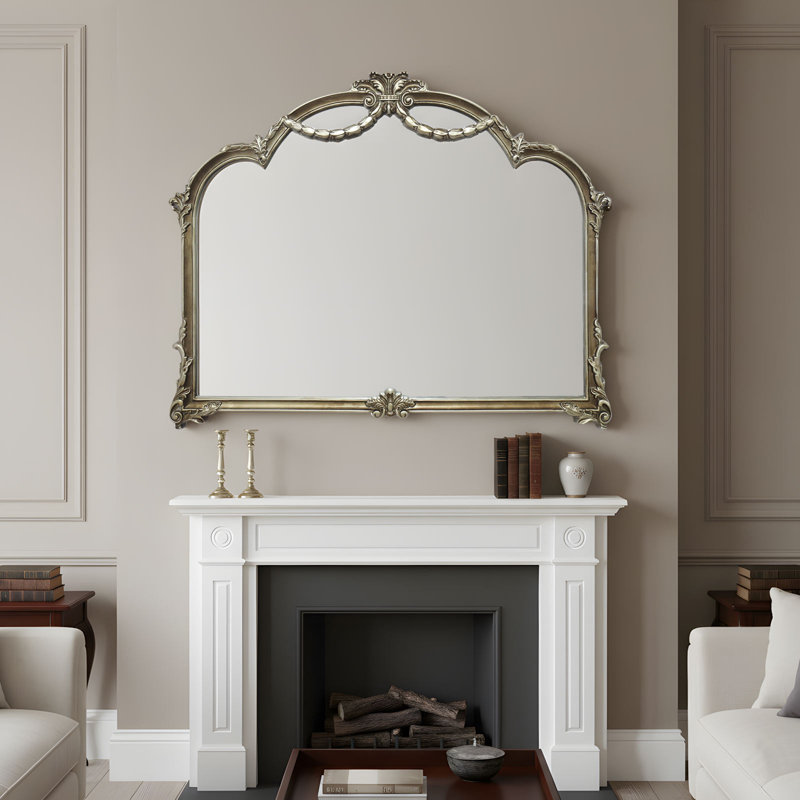 Miroir mural arqué antique avec cadre en métal Baroque, Argent rétro