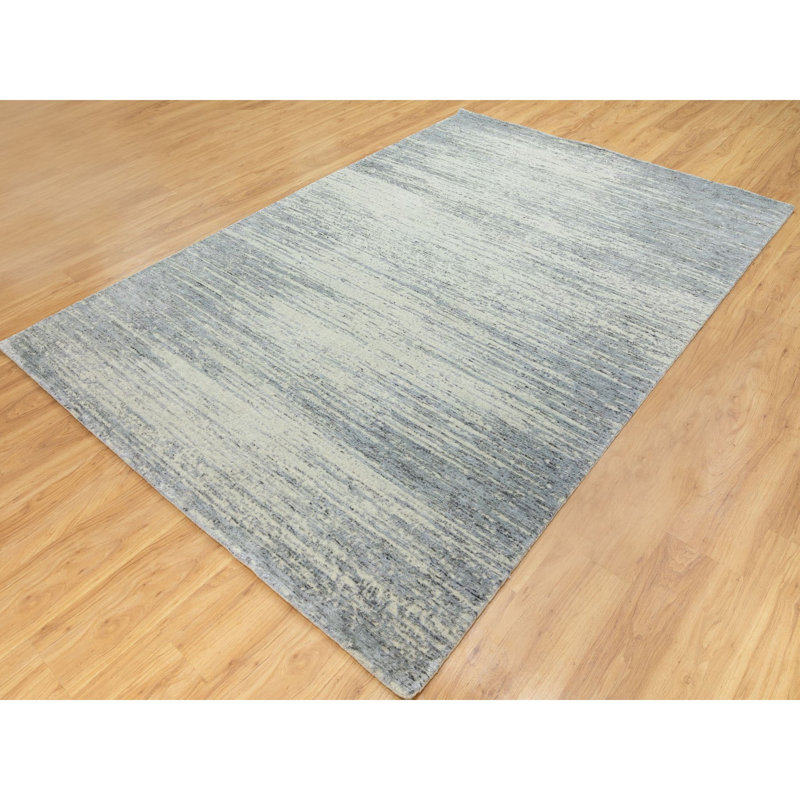 Tapis oriental moderne en laine naturelle et soie tissée à la main jacquard gris clair 6 pi 1 po x 9 pi 56ABDA5A5F66483E8F9C304A0CEB6C1F