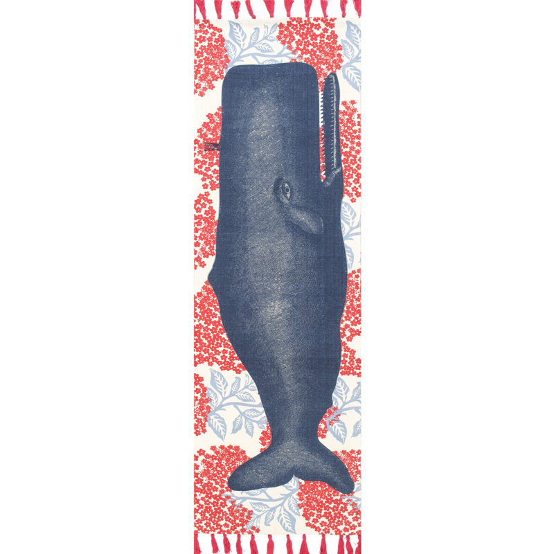 Thomas Paul Flatweave Cotton Whale Area Rug, Runner 2'8" x 8'