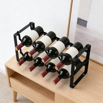 Stackable 2-Tier Wine Rack For Countertop, Freestanding Metal Bottle Organizer For Kitchen, Bar Cabinet, Pantry & Small Spaces, Compact Modular Storag