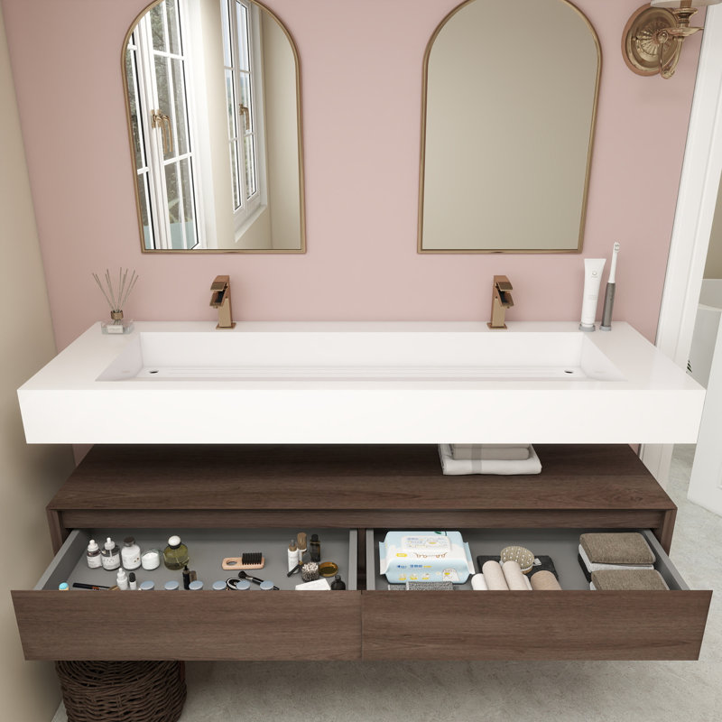 Alysa 60''Wall-Mounted Double Bathroom Vanity Set, Red  Oak