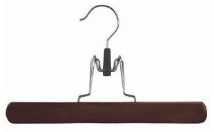 Cintre en bois pour pinces / jupes, Noyer / Chrome