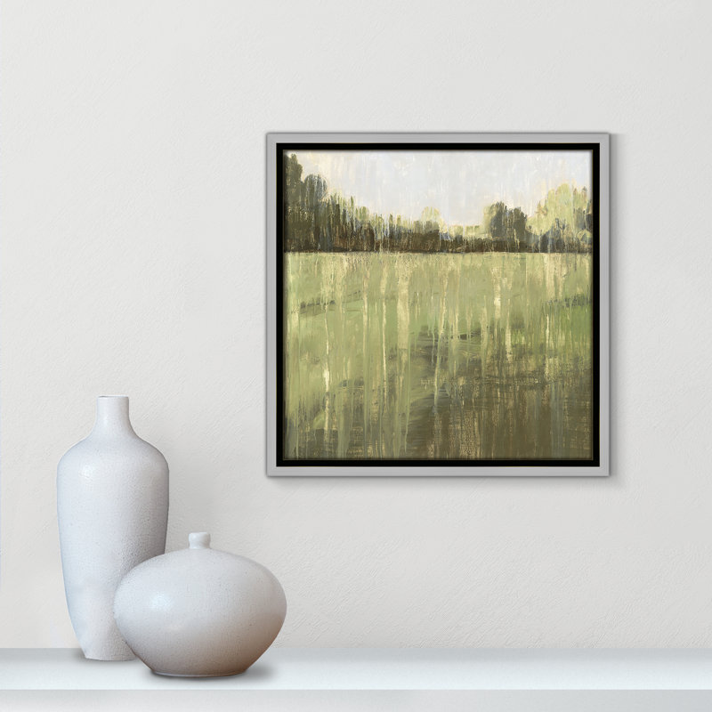 Champ vert I - reproduction d'art, Toile avec cadre argenté, H 13,5 po x l 13,5 po x P 2 po
