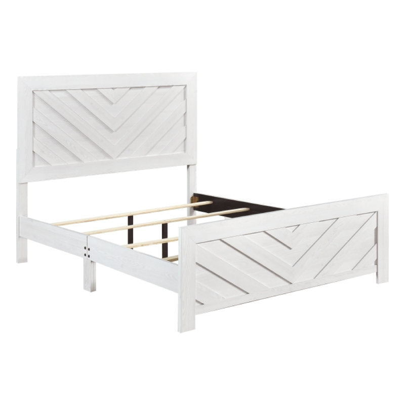 Lit à panneaux contemporain en bois, Blanc, Très grand lit