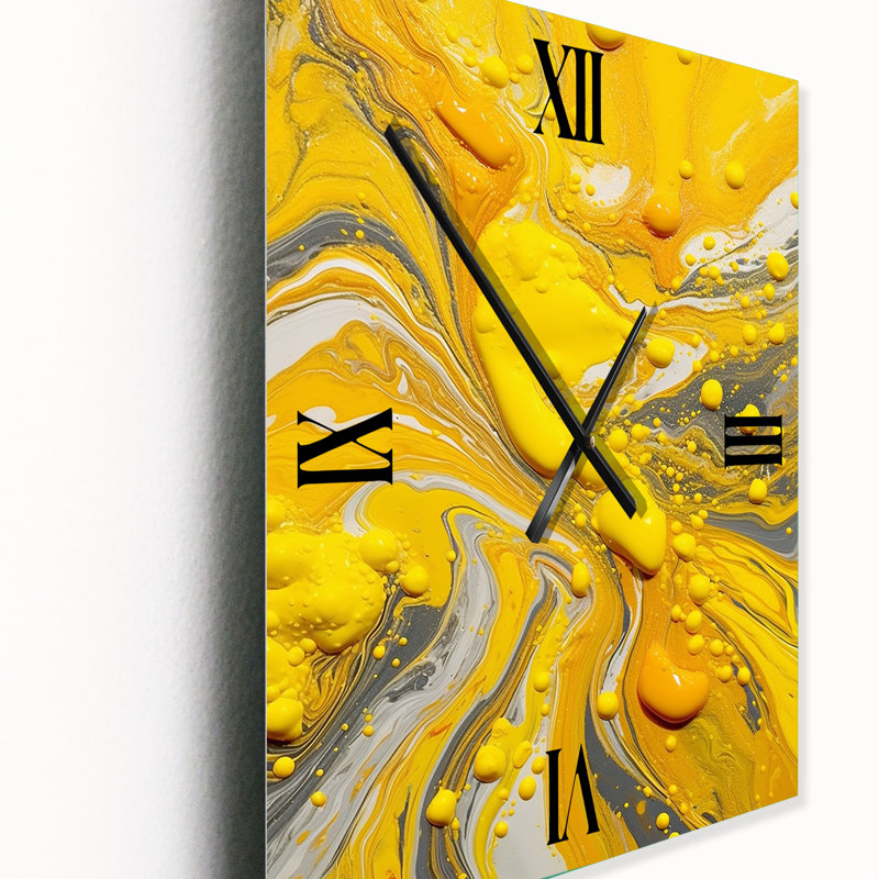 Horloge murale abstraite jaune et grise, Très grand