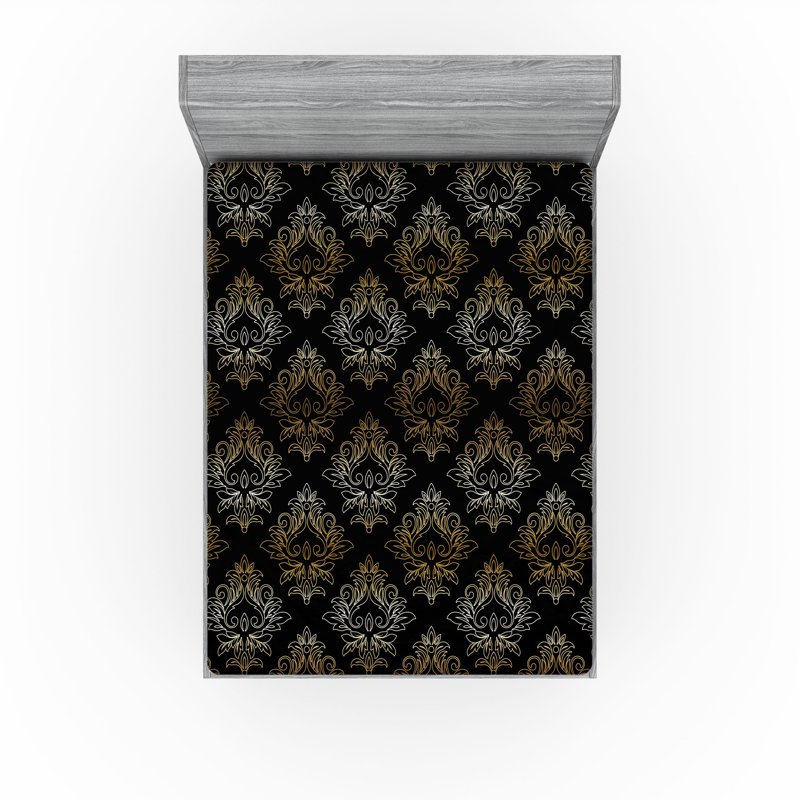 Ambesonne Nature Fitted Sheet Leaves Botanical Style Art, Full Fitted Sheet, Charcoal Gray/Amber Abstract