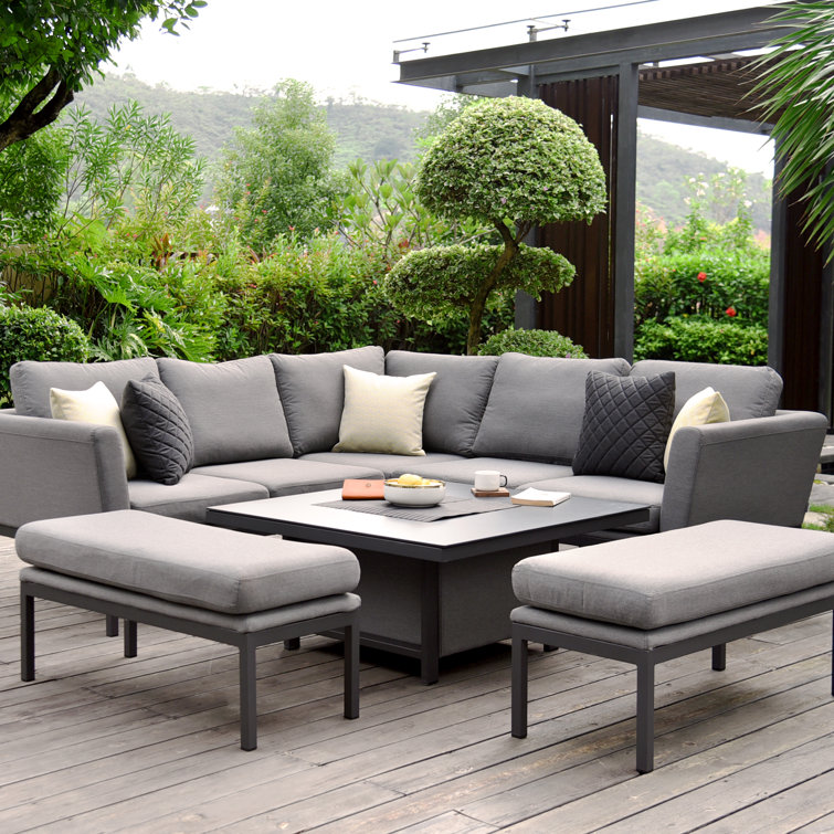 Mattalyn Outdoor Fabric Pulse Square Corner Dining Set - with Rising Table