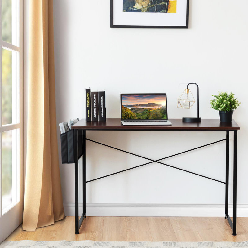 Metal Base Writing Desk, Coffee/Black, 30" H x 47" W x 20" D