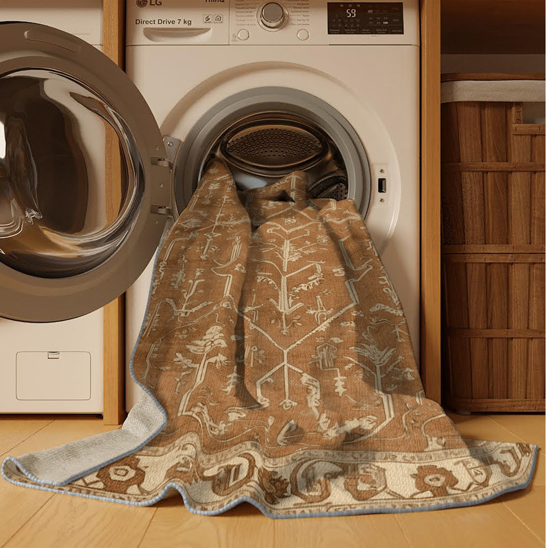 Tapis brun turc lavable à la machine, Rectangle 7 pi x 9 pi