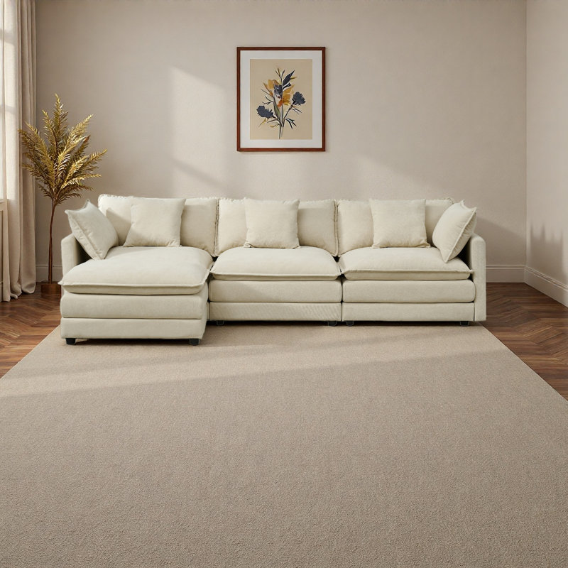 Canapé modulaire combiné, canapé Cloud confortable, canapé combiné de style repose-pieds, canapé en chenille, canapé à assise profonde avec coussins