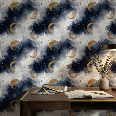 Celestial Wallpaper Moons Stars Removable Wall Decor