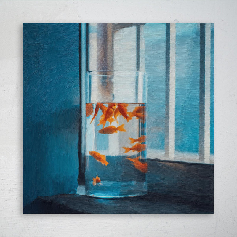 School of Fish - peinture sur toile tendue, H 32 po x l 32 po