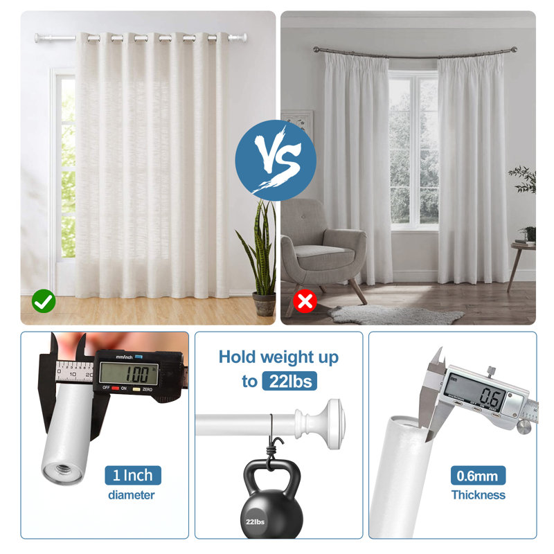 Glossy White Adjustable Steel Curtain Rod with Decorative Finials