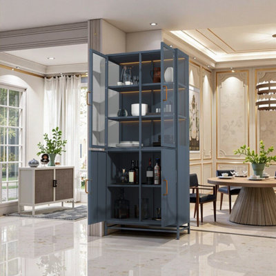 Display Cabinet With Glass Doors, LED Lights & Steel Frame