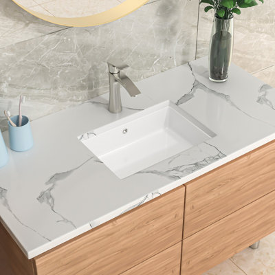 19" x 14" Undermount Bathroom Sink Rectangle White Ceramic Bathroom Sink with Overflow