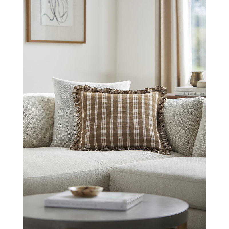 Zeppelin Plaid Cotton Throw Pillow, 18" x 18", Polyester/Polyfill, Brown/Beige Plaid