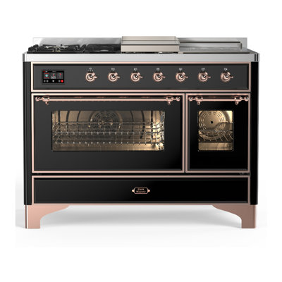 Majestic III Series 48 Inch Dual Fuel Range with 5 Sealed Burners, Griddle, Frenchtop in Glossy Black (Liquid Propane, Copper Trim)