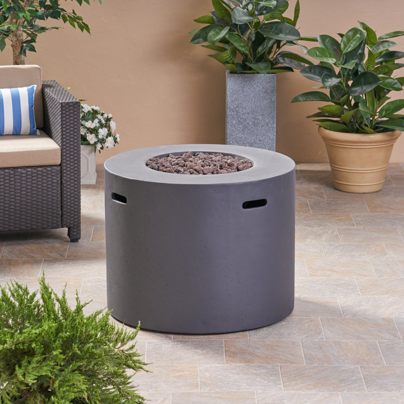 Caelan Round Concrete Propane Smokeless Fire Pit Table with Hidden Fuel Tank, Dark Gray