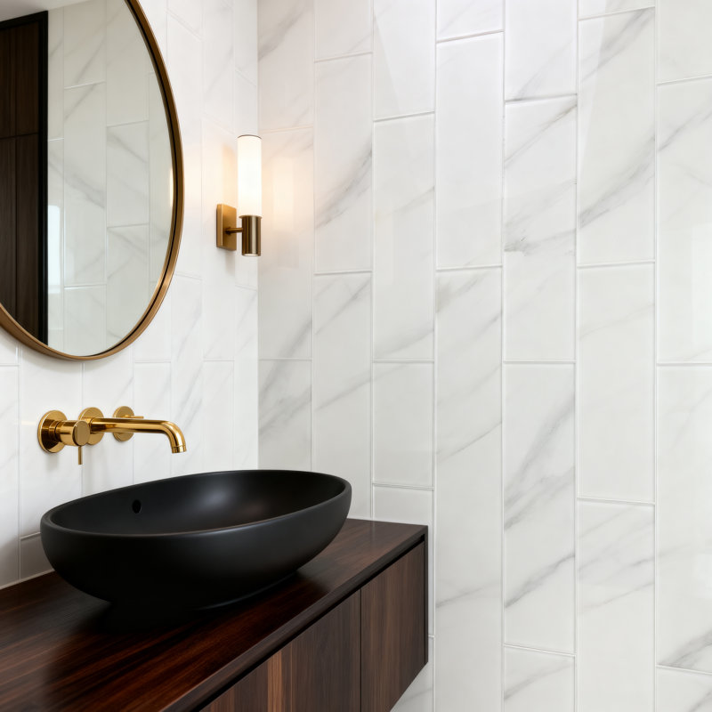 Nature 4 in. x 16 in. Marble Look Glass Straight Edge Large Format Subway Decorative Kitchen & Bathroom Wall Tile