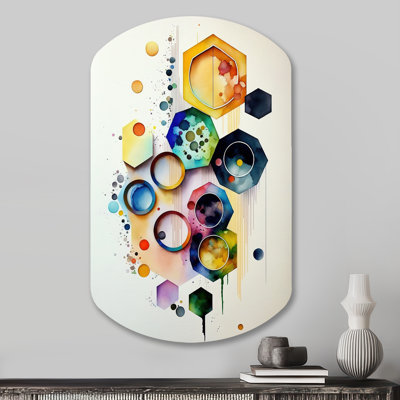 Hexagon And Circular Abstract II - Abstract Geometric Cylinder Shape Assymterical Metal Wall Art