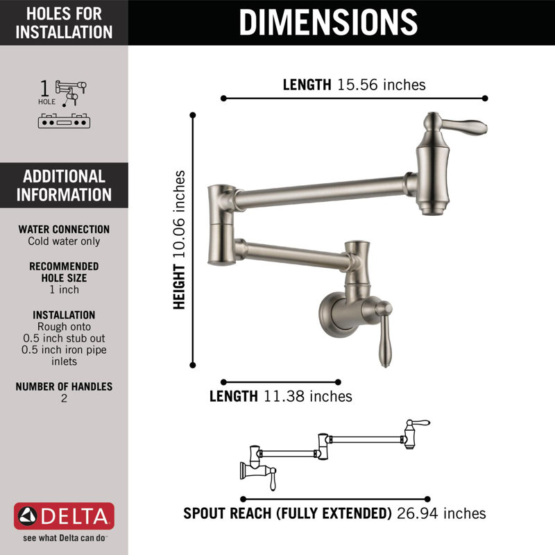 Traditional Pot Filler Faucet, Farmhouse Wall Mount Pot Filler Kitchen Faucet, Brilliance Stainless