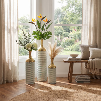 Decorative Metal Floo Vases Set of 3