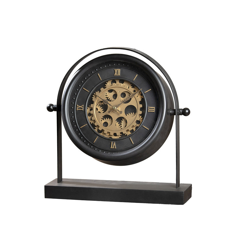 Roman Numeral Metal Mechanical Tabletop Clock