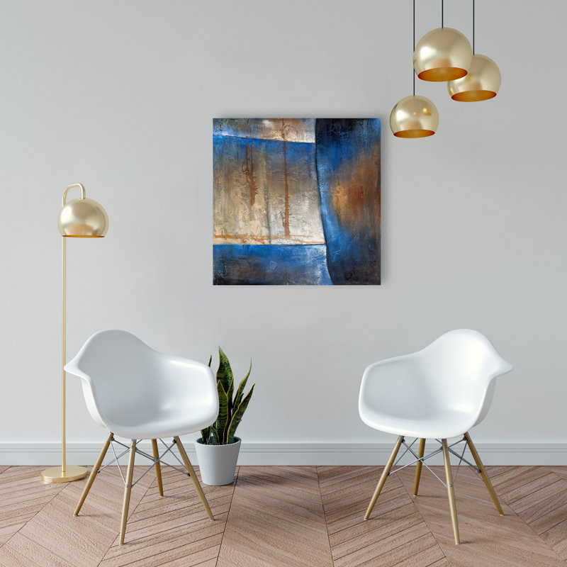 Lumineux bleu et bronze abstrait, art mural de chambre à coucher