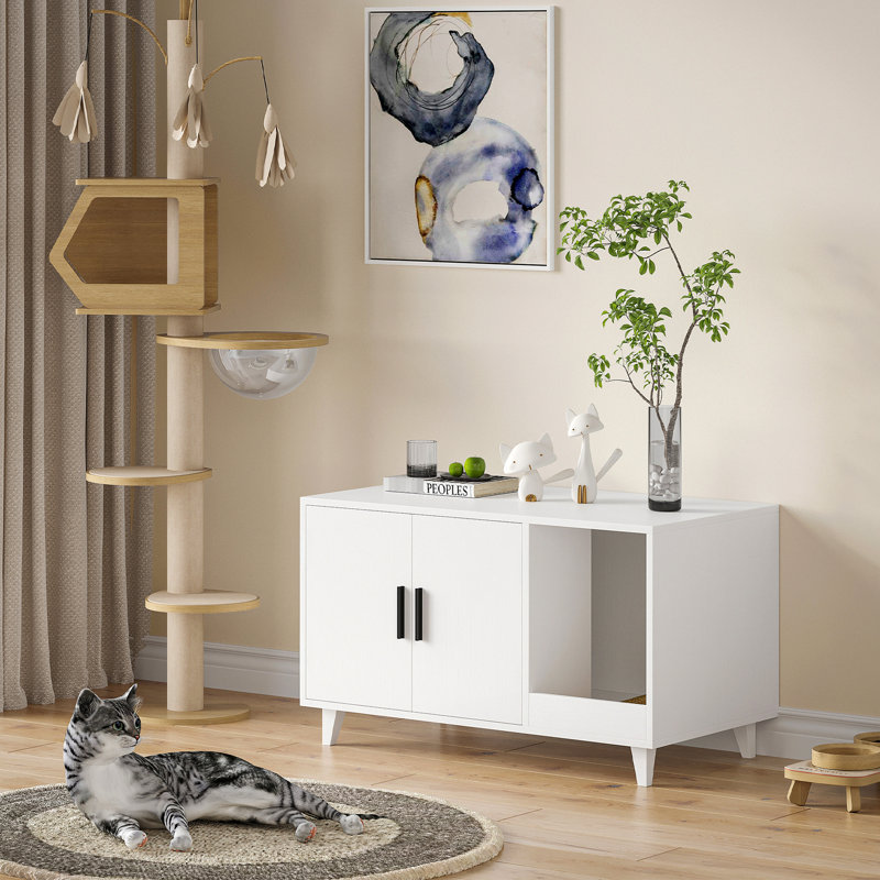 Enceinte cachée pour litière pour chat avec bloc-notes, panneau de particules blanc, H 19,9 po, espace clos pour chats, - surface, charge maximale de 120 lb, simple à assembler et à entretenir les meubles, espace, peut être utilisé