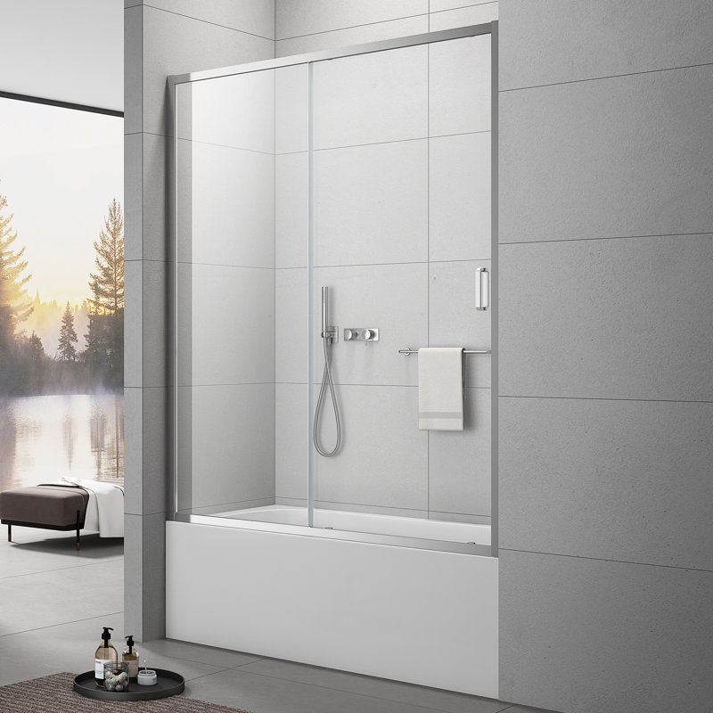 59" W x 60" H Single Sliding Framed Tub Door with Clear Tempered Glass, Chrome